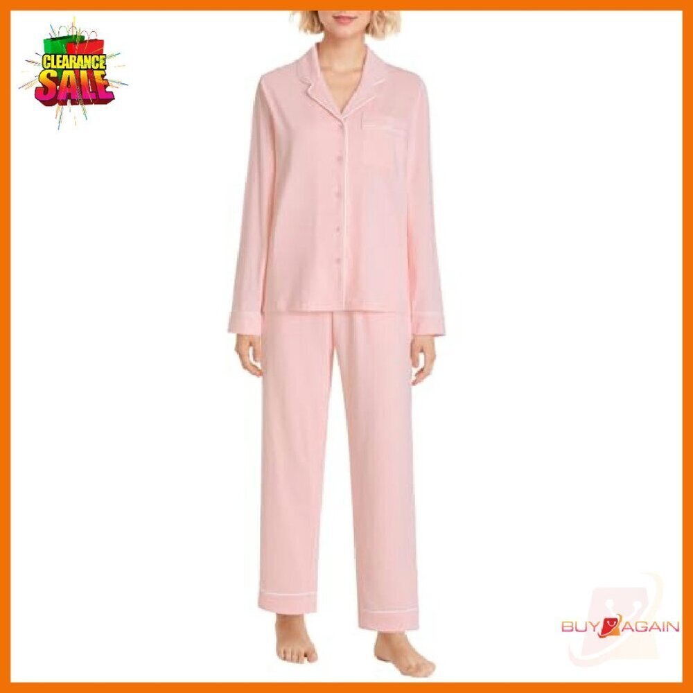 Petite Cotton Pajama Set Soft Piping Trim Sleepwear - Picture 2 of 7